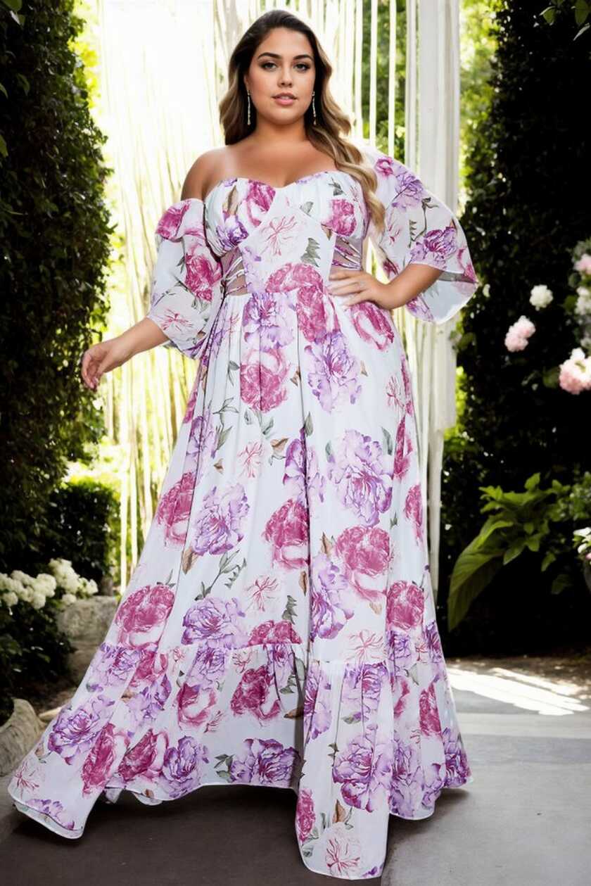 Katalina Plus Size Purple Floral Formal Dress– Hello Curve