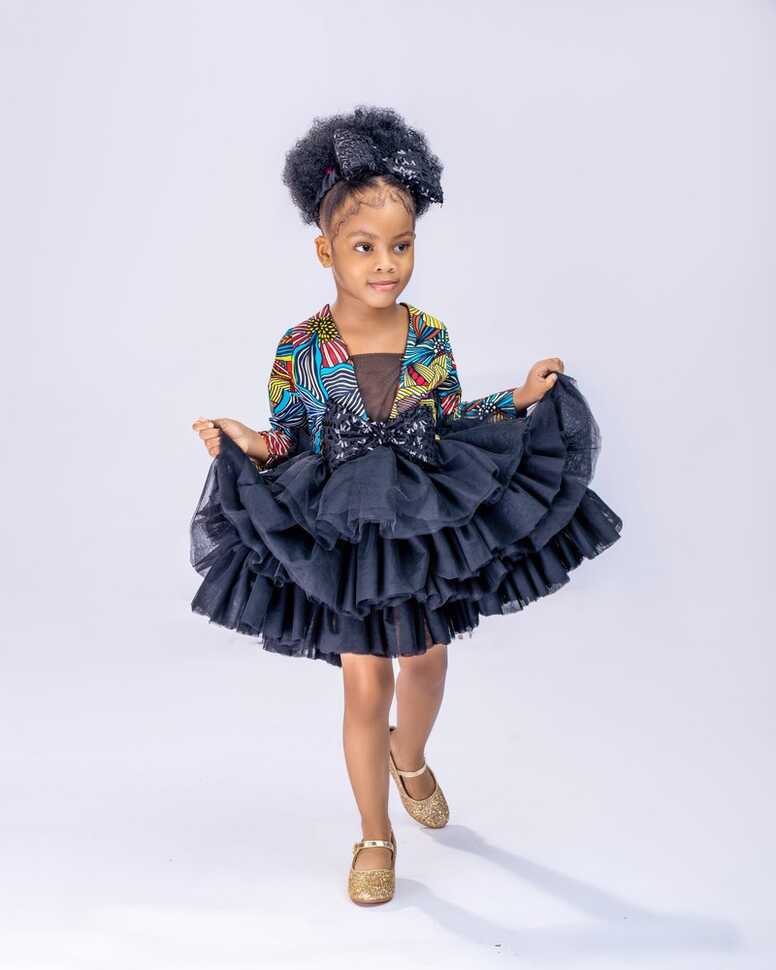 Kiddies Vibe Black Girls 4 Tiered Tulle Sequin Ankara Long Sleeves ...