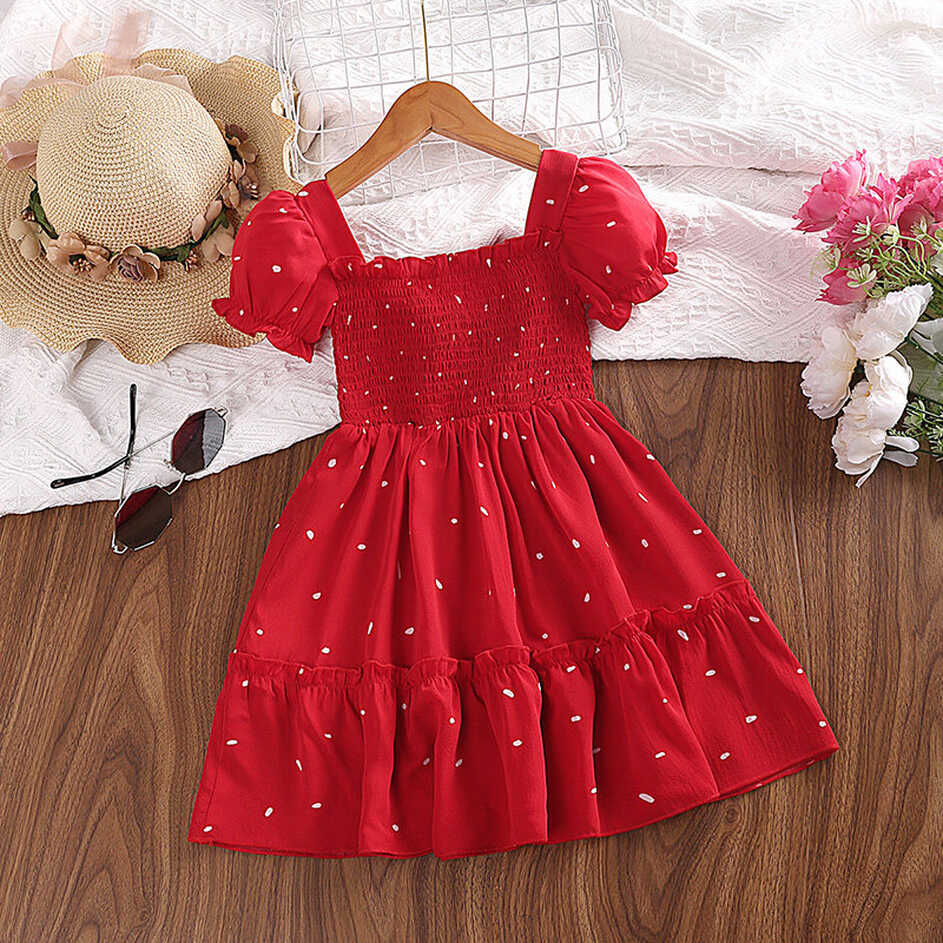 Kids Dress For Girls 2-6 Years Red Princess Style Puff-sleeve A ...