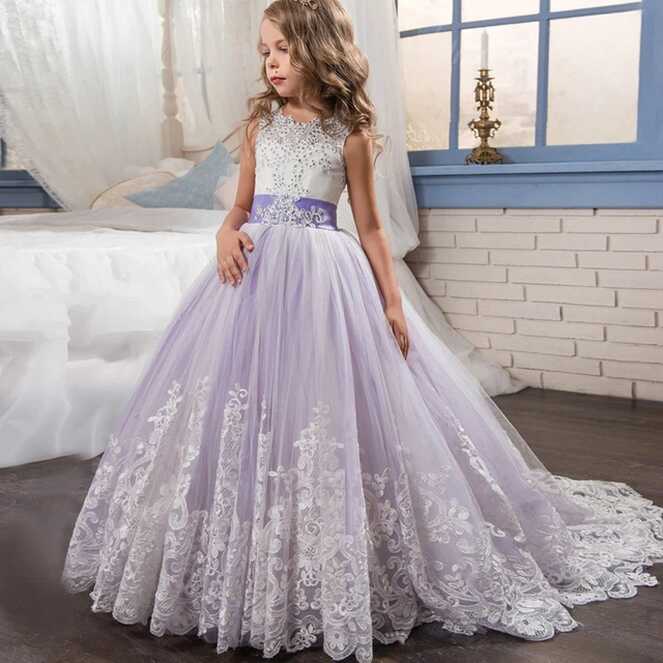 Kids Elegant Bridesmaid Wedding Flower Girls Dress For Girls Party ...