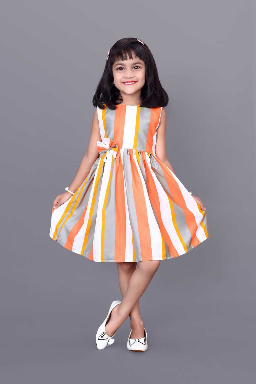 Kids Girls Knee Length Striped Multicolour Design Festive/Wedding ...