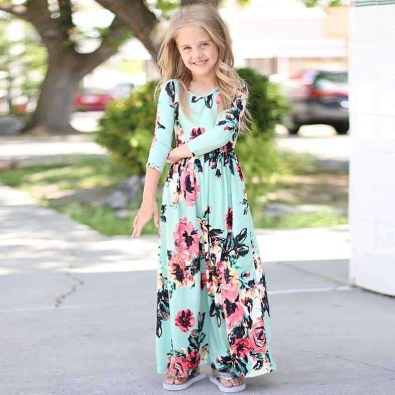 Kids Girls Long Sleeve Casual Floral Long Maxi Dress Outfits ...