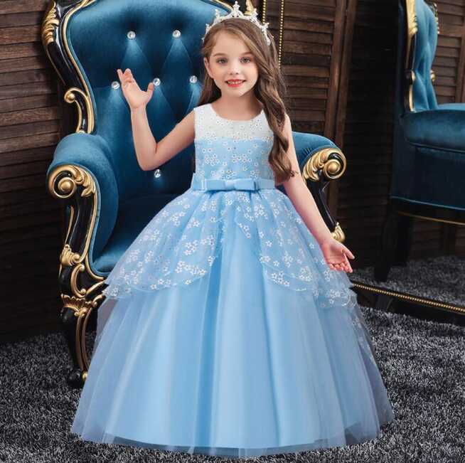 Kids Girls Princess Dress Bow Lace Ball Gown Party Pageant Prom ...