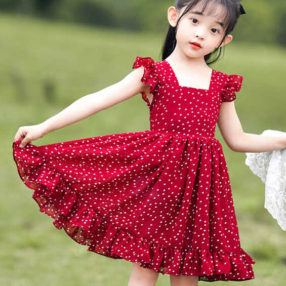 Kids Polka Dots Chiffon Dress Detachable Bowknot Ruffle Swing ...