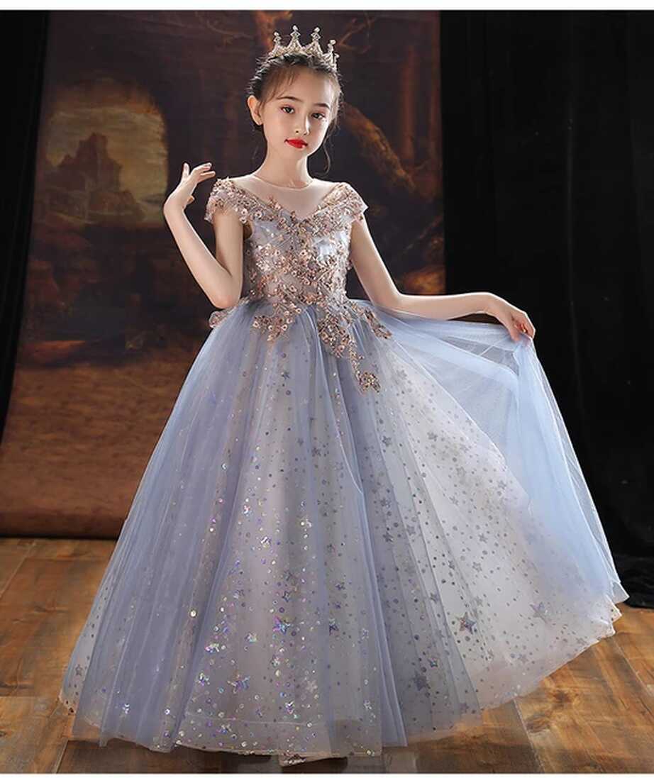 Kids Princess Flower Girls Dresses Sequin Lace Ball Gown Kids ...