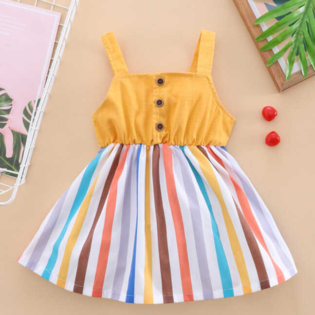 Kids Stylish Yellow Lining Designer Midi Frock Dress for Baby Girl ...