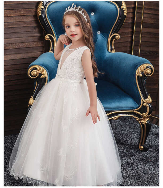 Kids Wedding Party Flower Girl Bridesmaid White Long Dress V-neck ...