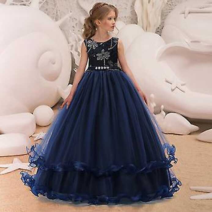 Kids princess dress for girls flower appliques ball gown baby kids ...