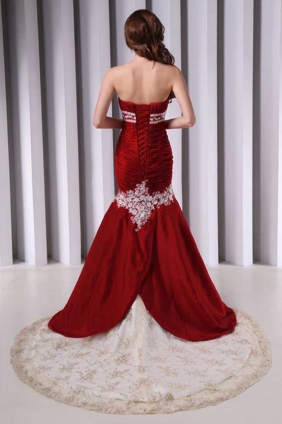 Kivary Sweetheart Mermaid Lace Trumpet Wine Red Long Bridal ...