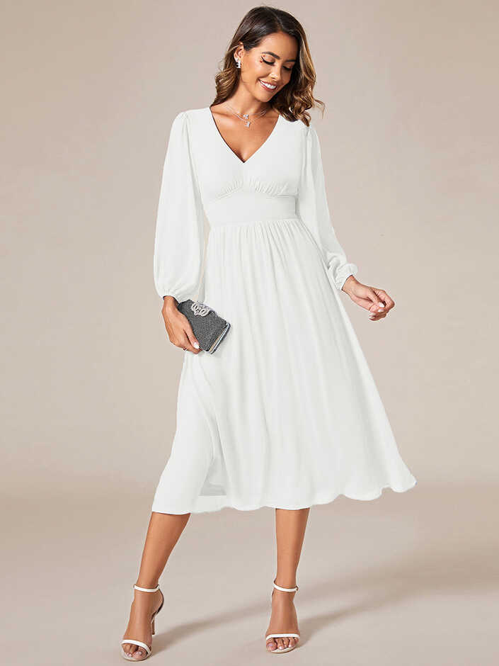 Knee Length Chiffon Wholesale Wedding Guest Dresses With Long Sleeves