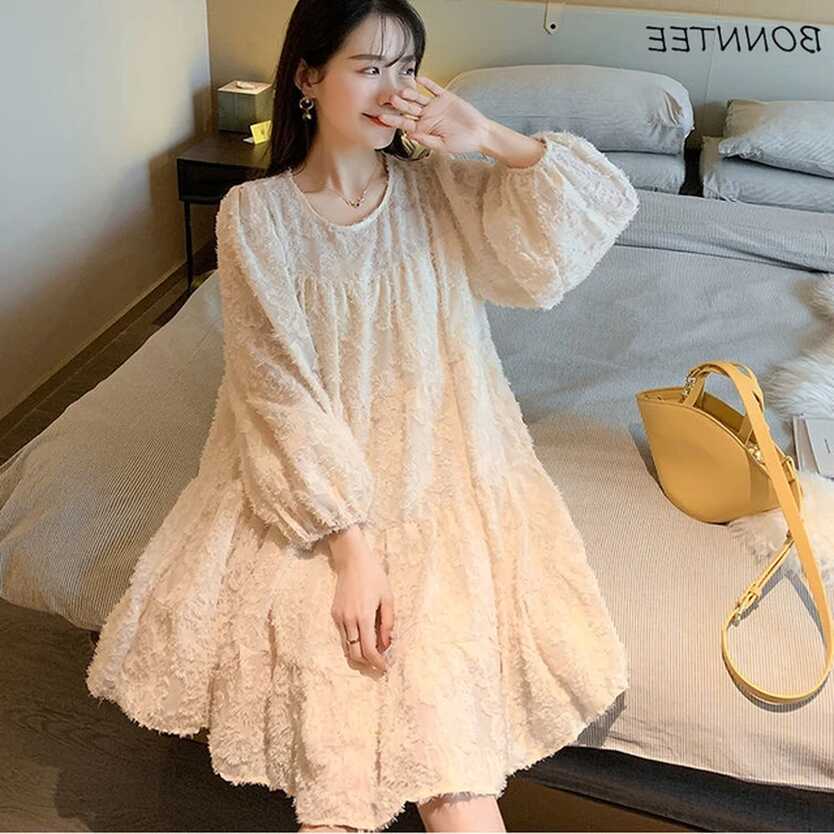 Knee Length Dress Korean Solid Color | Korean Style Women Loose ...