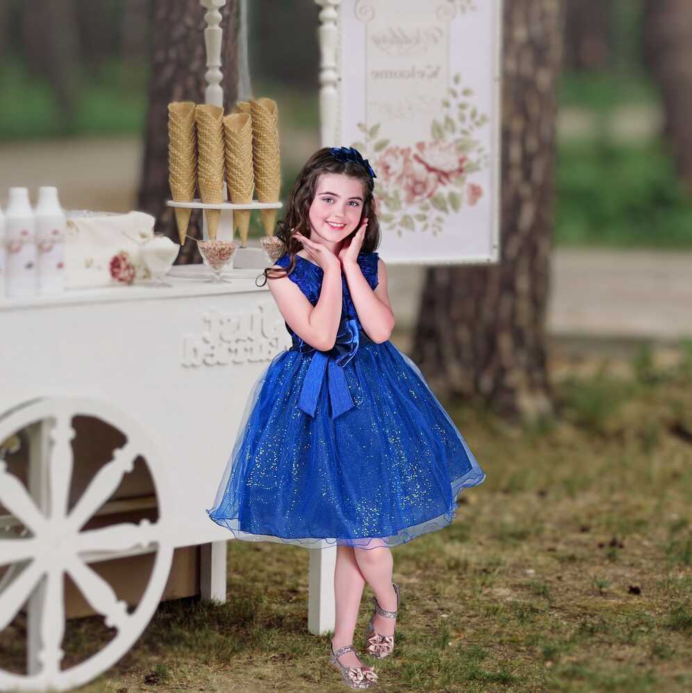 Knee-Length Dresses | Royal Blue Flower Girl Dress at Sara Dresses