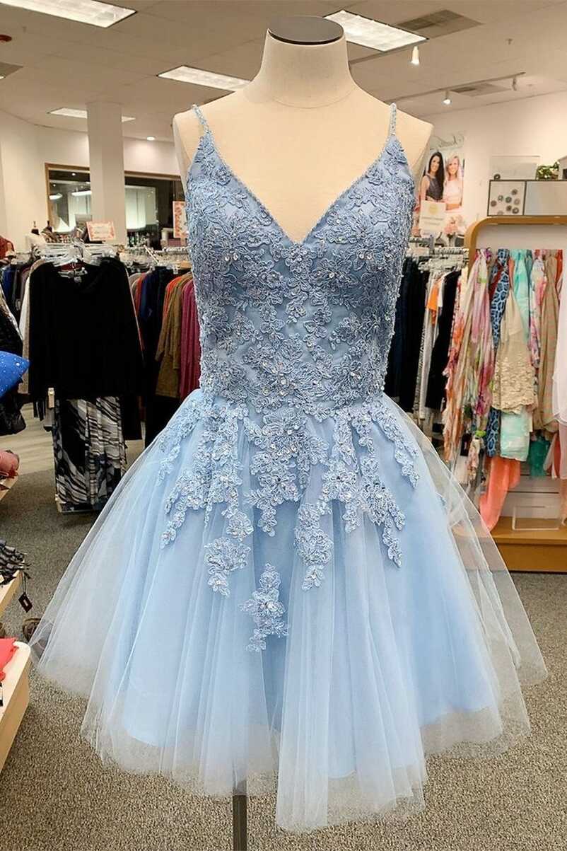 Knee Length Light Blue Homecoming Dress – daisystyledress