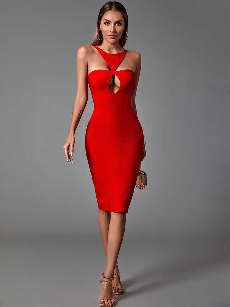 Knee Length Sexy Elegant Bodycon Red Bandage Dress – ETERNA