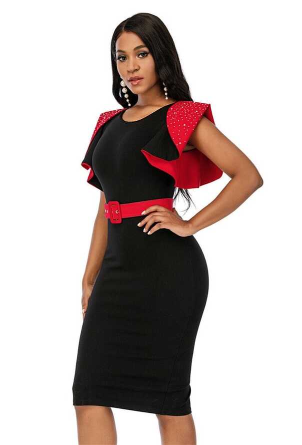 Knee-length Evening Dress for Women Ruffled Sleeves and Casual ...