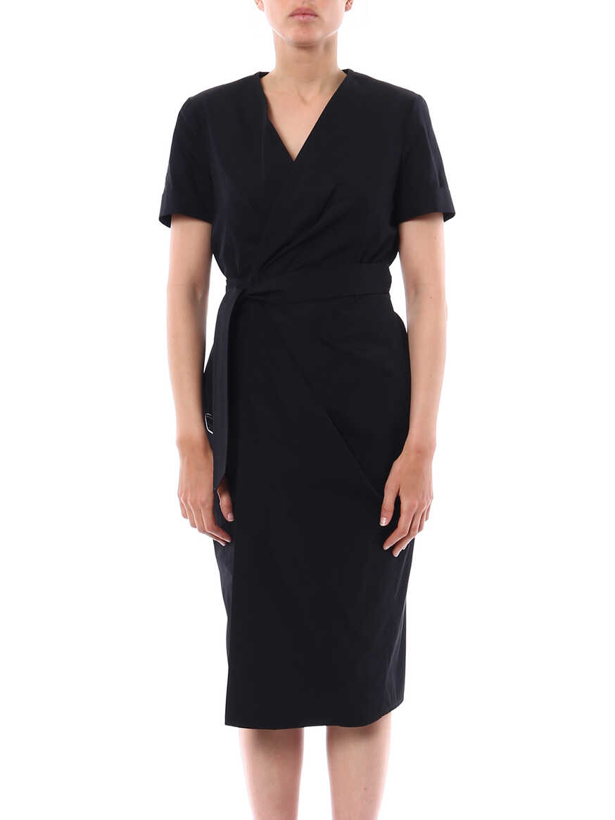 Knee length dresses Max Mara - Dalmine solid black wrap dress ...