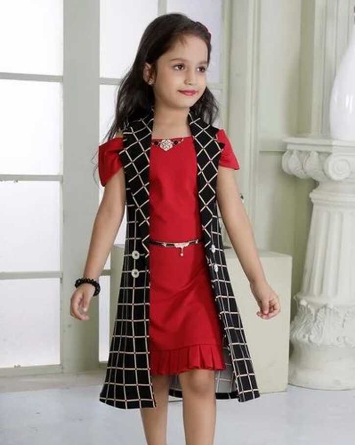 Knitted Black Trendy Coat With Red Short Midi Dress, 3-12 Years at ...