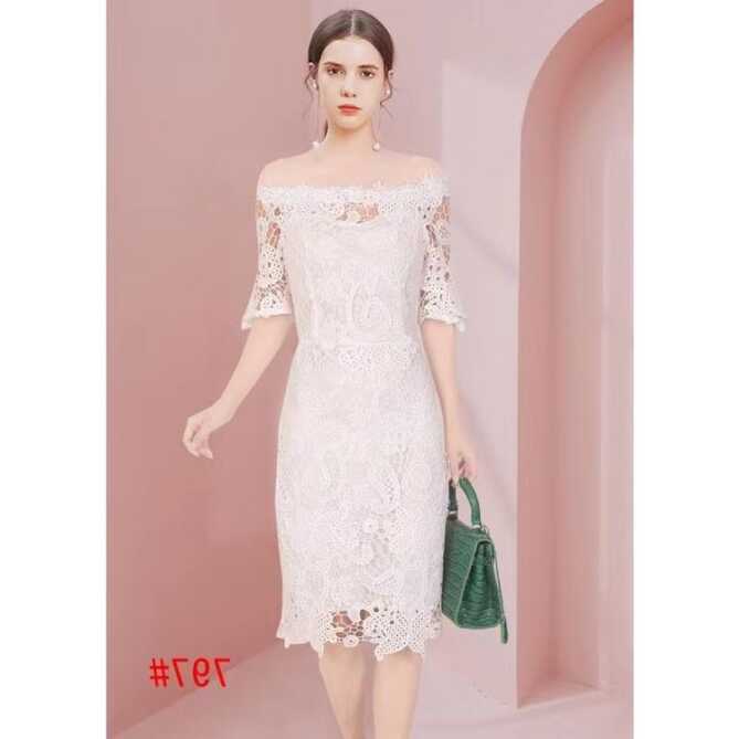 Korean Cocktail Dress #797 Lace Off Shoulder Party Dress Wedding ...