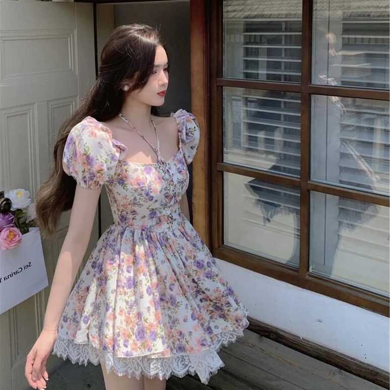 Korean Fashion Clothing Women | Floral Dress Korean Chiffon ...