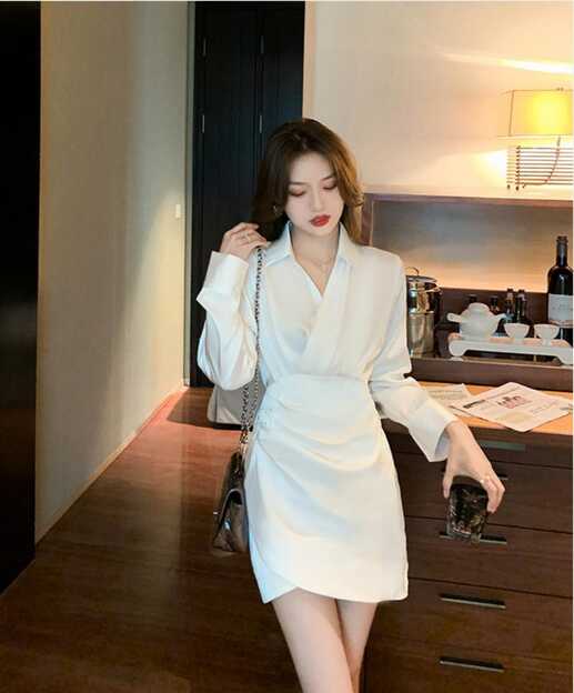 Korean Fashion Shirt Dress Fairy Sexy Party Dresses Elegant ...