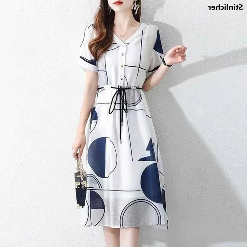 Korean Fashion Summer Knee-Length Midi Dress Women Casual Short ...