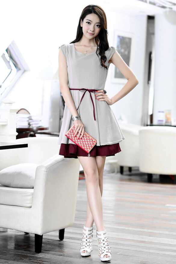 Korean Fashion Summer Women Chiffon Dress Slim Waist Straps OL ...