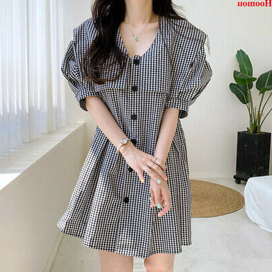 Korean Fashion Women Puff Sleeve Loose Casual A-line Sundress ...