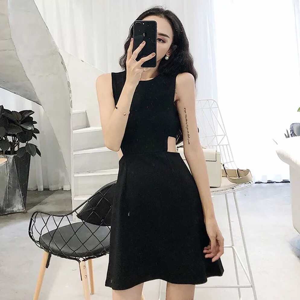 Korean Fashion sexy little black dress open sided dress | Shopee ...