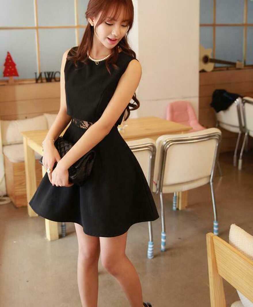 Korean New Womens Sweet Lace Splicing Dress Sleeveless Short Skirt ...