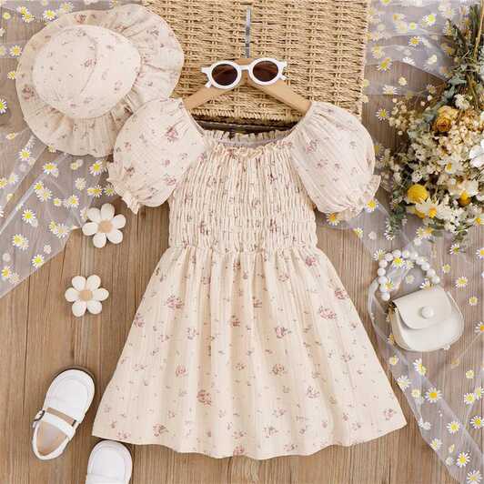 Korean Summer Fashion: Short Sleeve Cotton Floral Princess Smocked ...