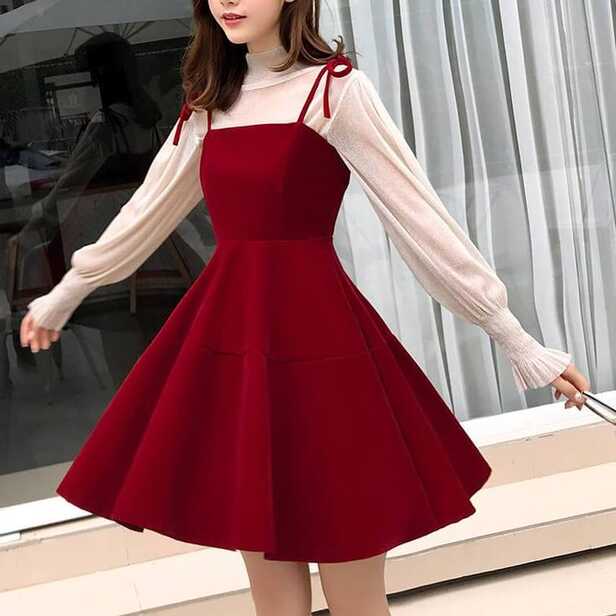 Korean Suspender Temperament Elegant Dress SE20860 - 3XL / Red