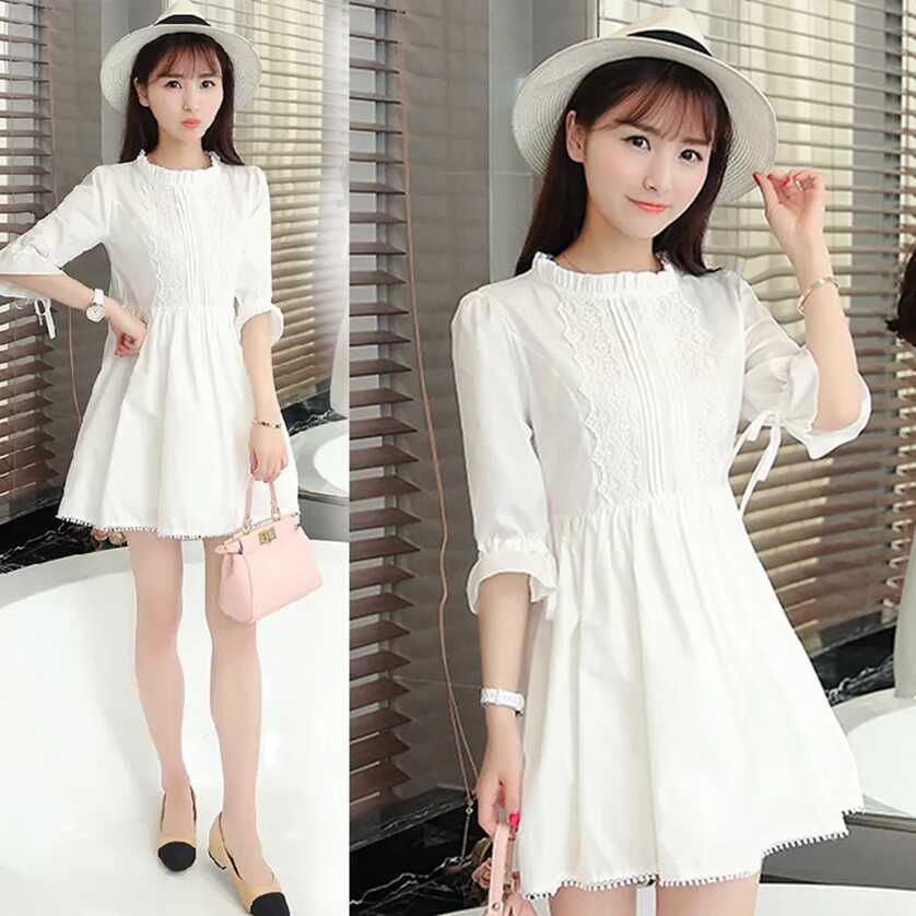 Korean White Lace Mini Dress Elegant Summer Beach Party Girls ...