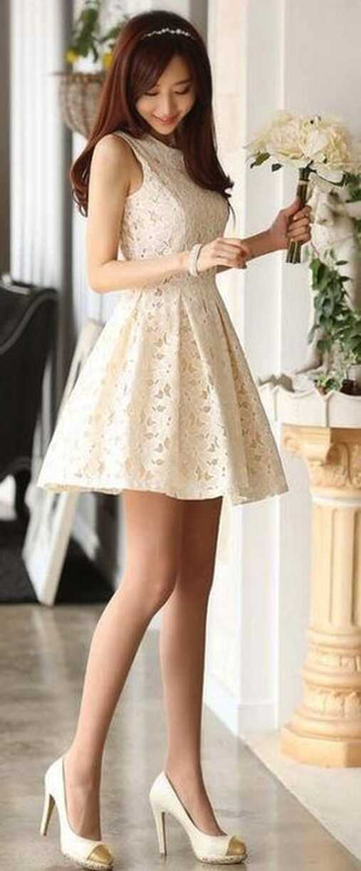 Korean Women Sleeveless Frill Tunic Peplum Lace Floral Embroidery ...