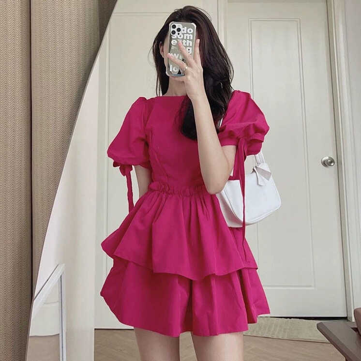 Korean chic summer foreign style age-reducing round neck ruffled ...