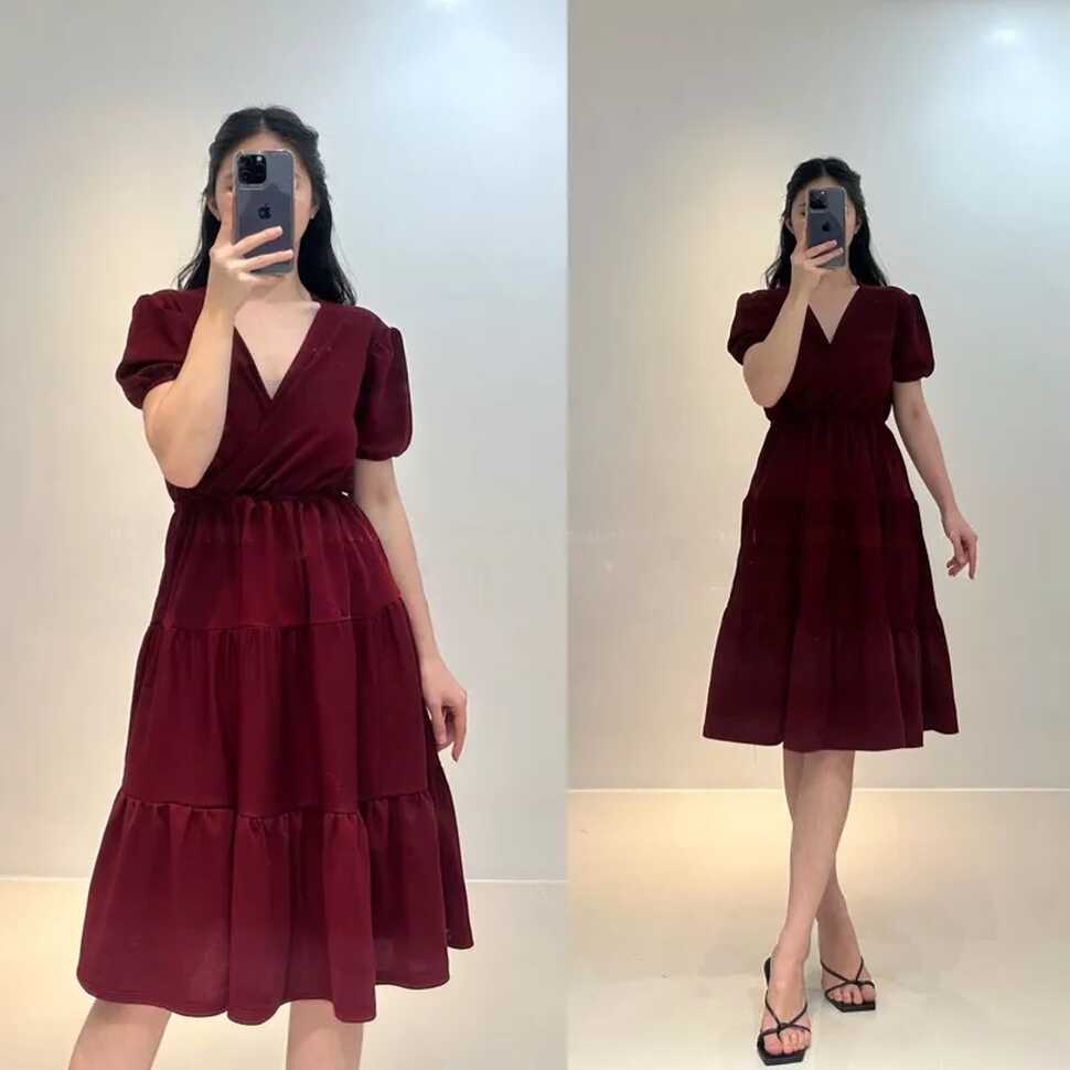 Korean dress S-L size midi plain dress for woman casual formal ...