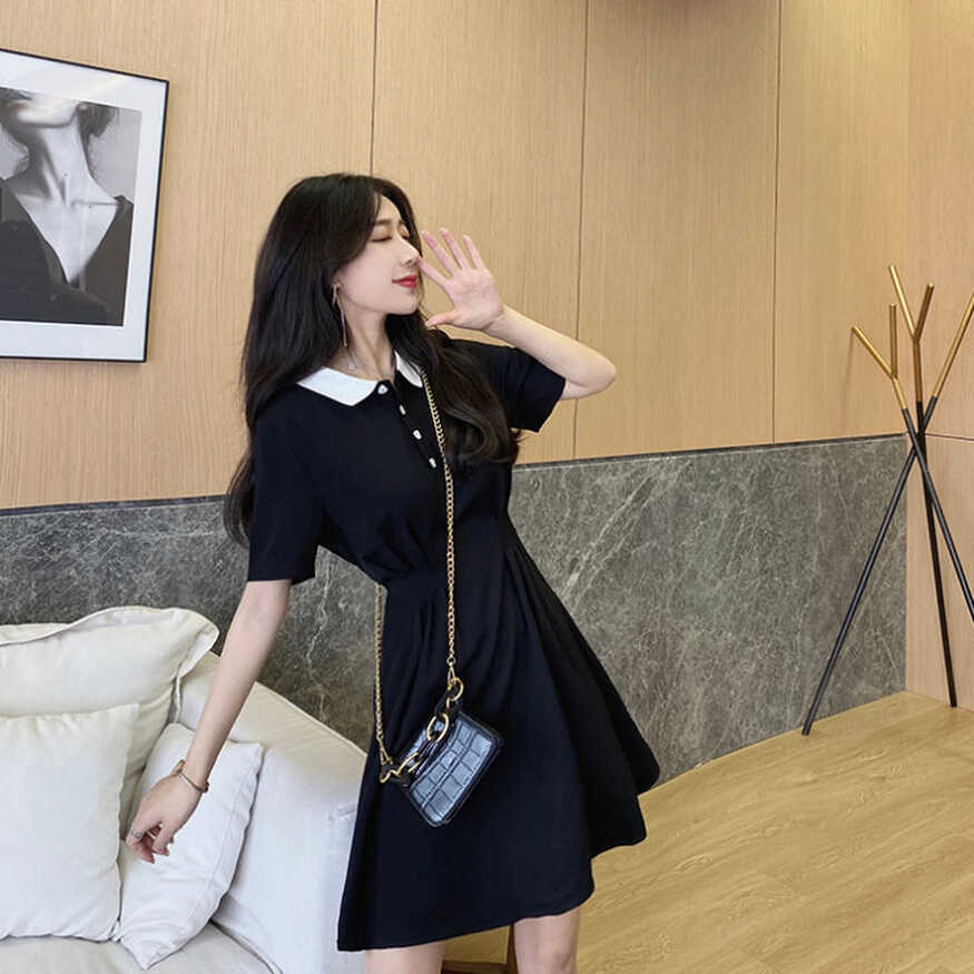 Korean dress black dress button down polo dress for woman casual ...