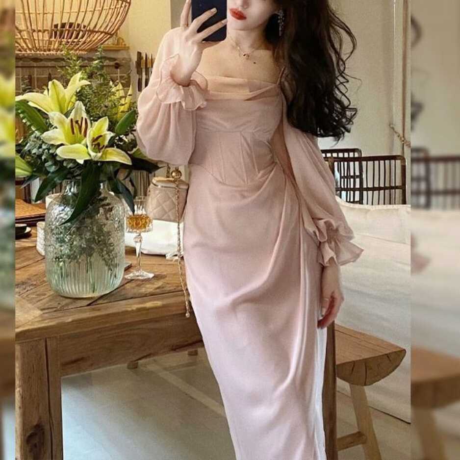 Kukombo Autumn Solid Elegant Fairy Dress Women Casual One Piece ...