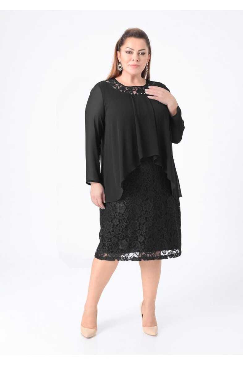 LİLAS XXL Plus Size Black Colored Lace Evening Dress - Trendyol