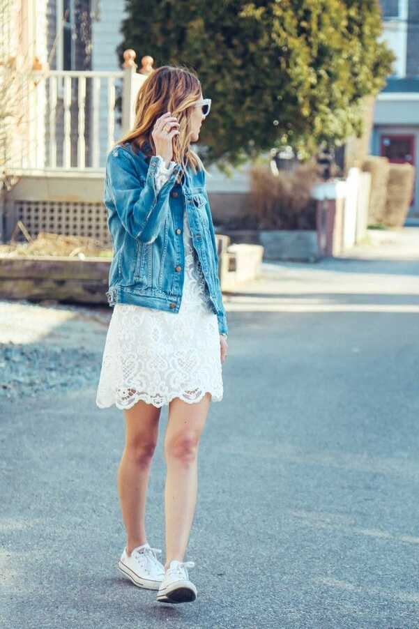 LACE DRESS AND DENIM JACKET