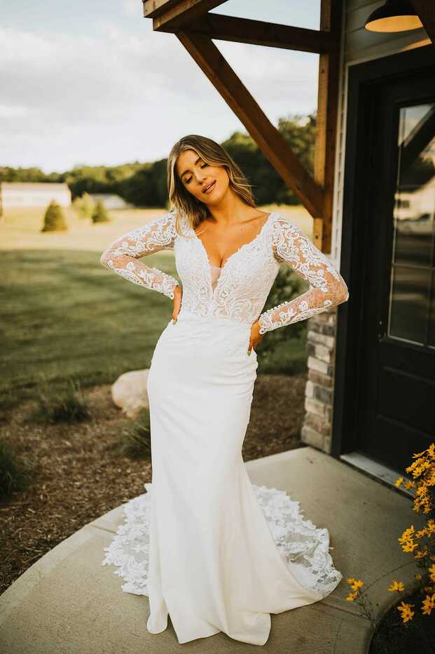 LACE LONG-SLEEVE Wedding Dress with Simple Skirt | Stella York