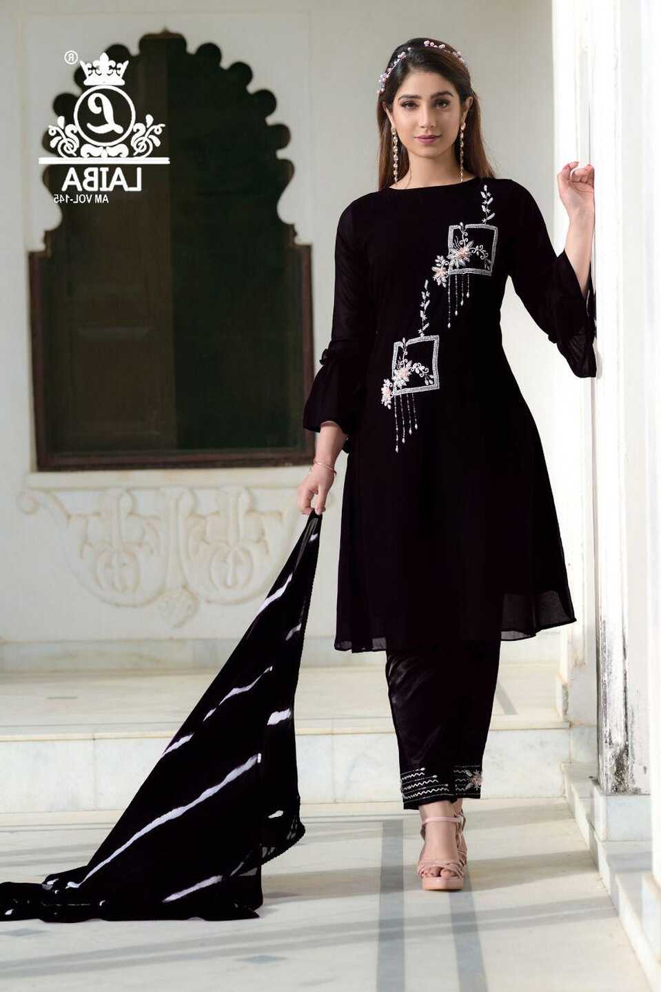 LAIBA AM Vol 145 BLACK PAKISTANI KURTI IN SINGLE PIECE