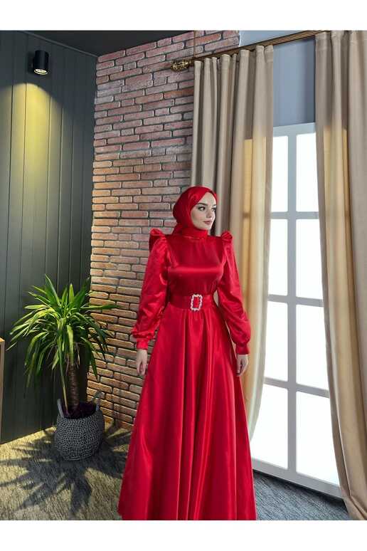 LEİLATELİER Hijab Evening Dress Red - Trendyol