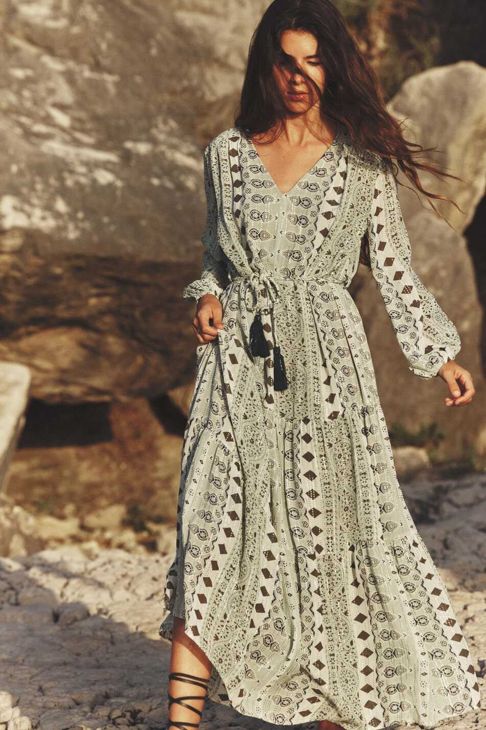 LONG BOHO DRESS WITH METALLIC THREAD - Multicoloured | ZARA Turkey