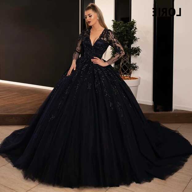 LORIE Ball Gown Black Wedding Dresses Sequin Lace Appliques Bridal ...