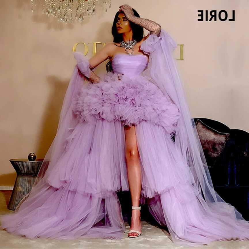 LORIE High Low Prom Dresses 2024 Tiered Tulle Light Purple Short ...