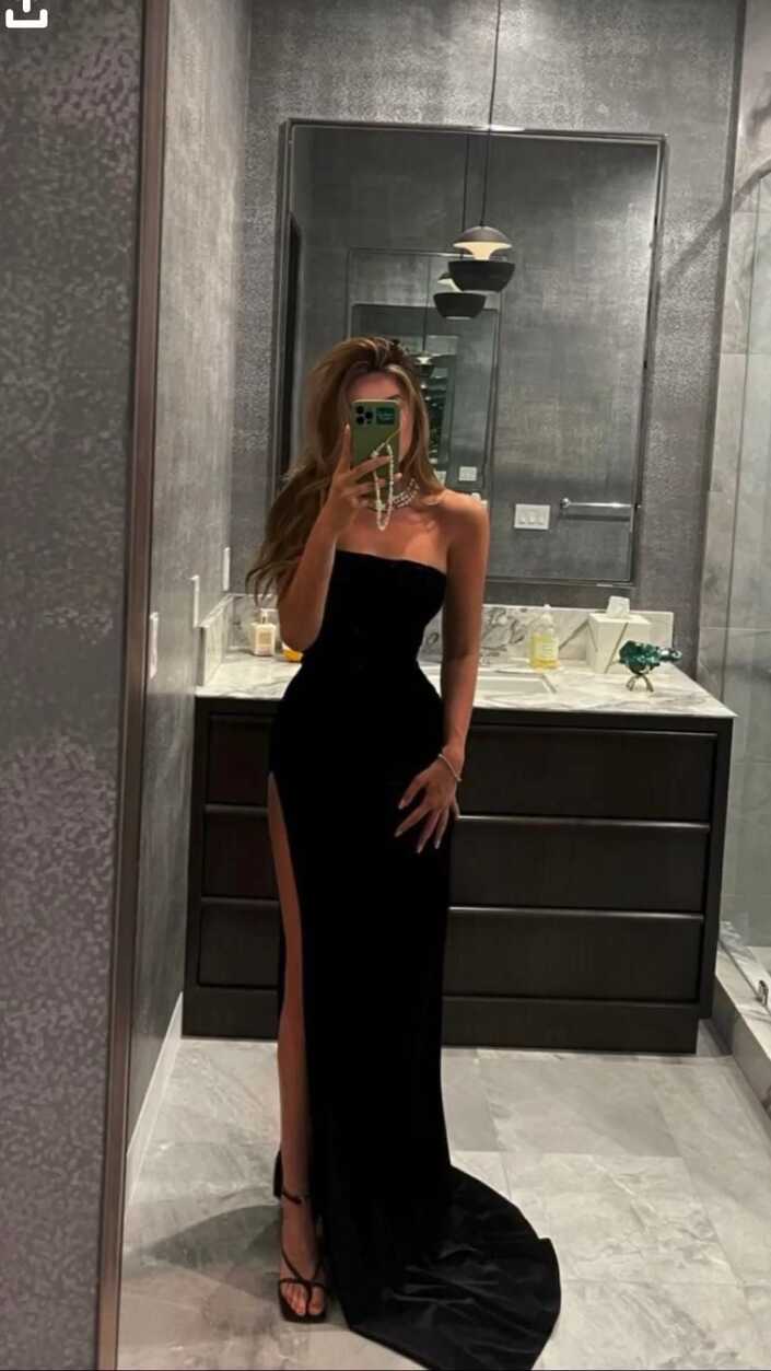 LTP0201,Simple Black Prom Dress With High Split Strapless Sexy ...