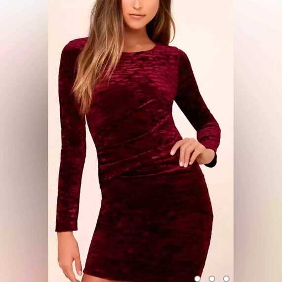 LULU&#39;S In a Gleam Burgundy Velvet Long Sleeve Bodycon Dress S | eBay