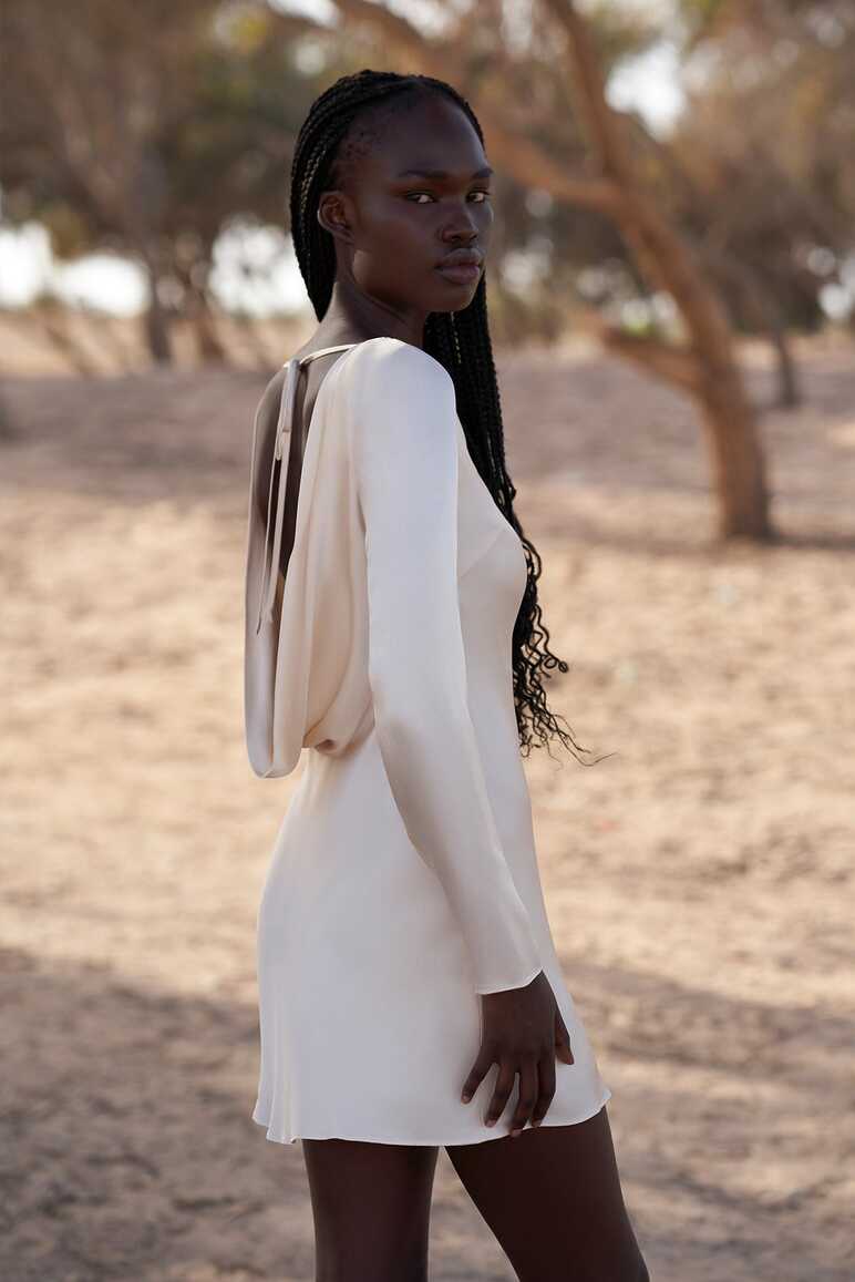 La Lune Long Sleeve Backless Mini Dress | Cream | Dresses | Shona Joy