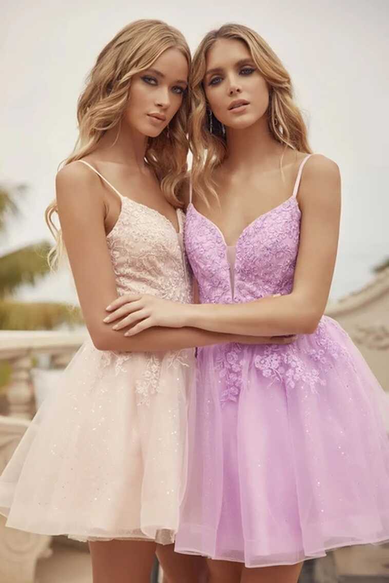 Lace Appliques Cocktail Hoco Dresses for Teens Girls Mini ...