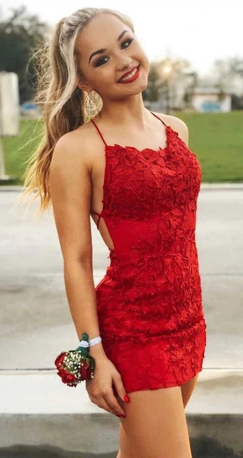 Lace Backless Red Short Homecoming Dresses Mermaid Hoco Gowns ...